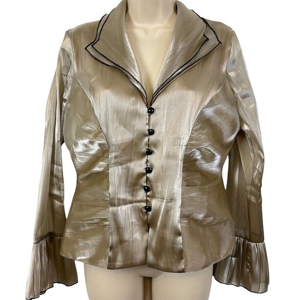 Xscape Womens Bell Sleeve Shiny Gold Formal Blazer Cocktail Jacket Whimsigoth 8